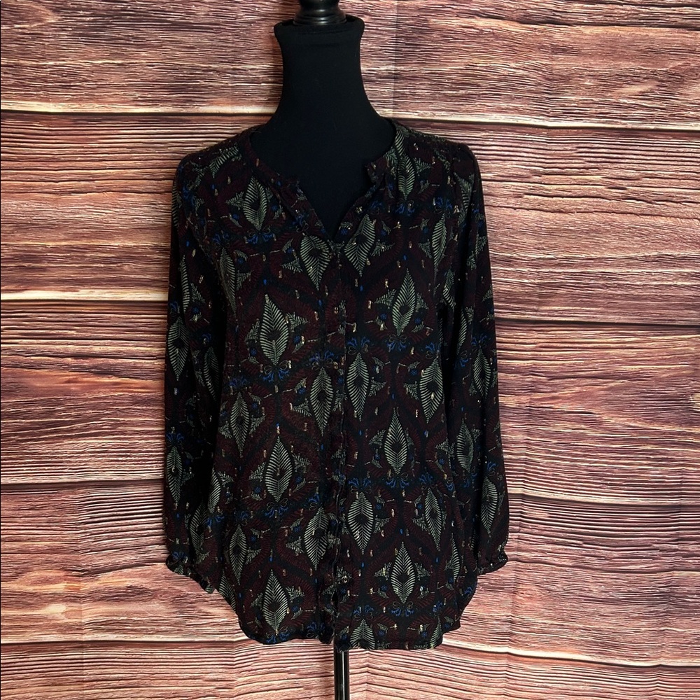 Fat Face Black and Blue Patterned Blouse | Size 8